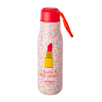 Pink Flower & Lipstick  Print Stainless Steel Water Bottle By Rice DK